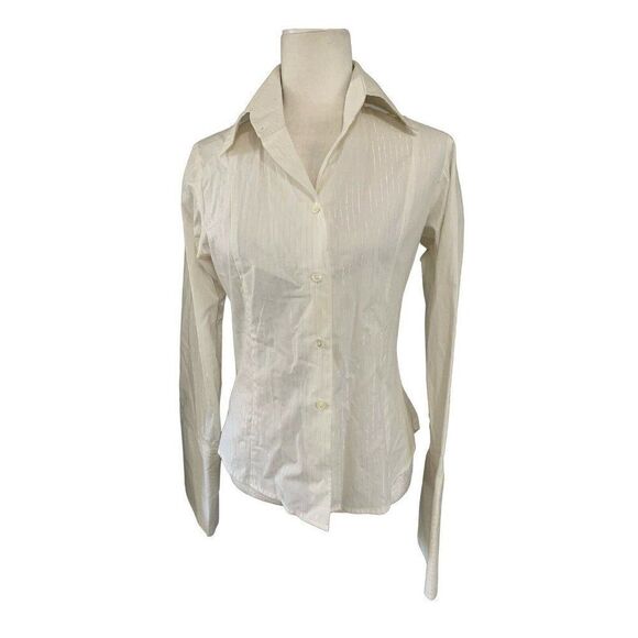 Our Fine Garments By Bell Womens Long Sleeve White Silver Top Small 6 Work - Picture 1 of 8
